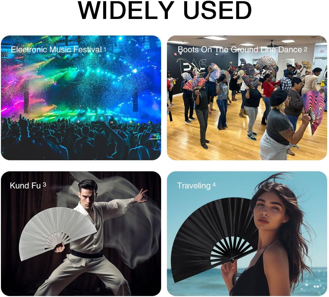 13" Large Folding Rave Fan with Holster, Clack Hand Fans Foldable for Line Dancing, Boots On The Ground Fan for Women Men Festival EDM Party Decoration, Pink