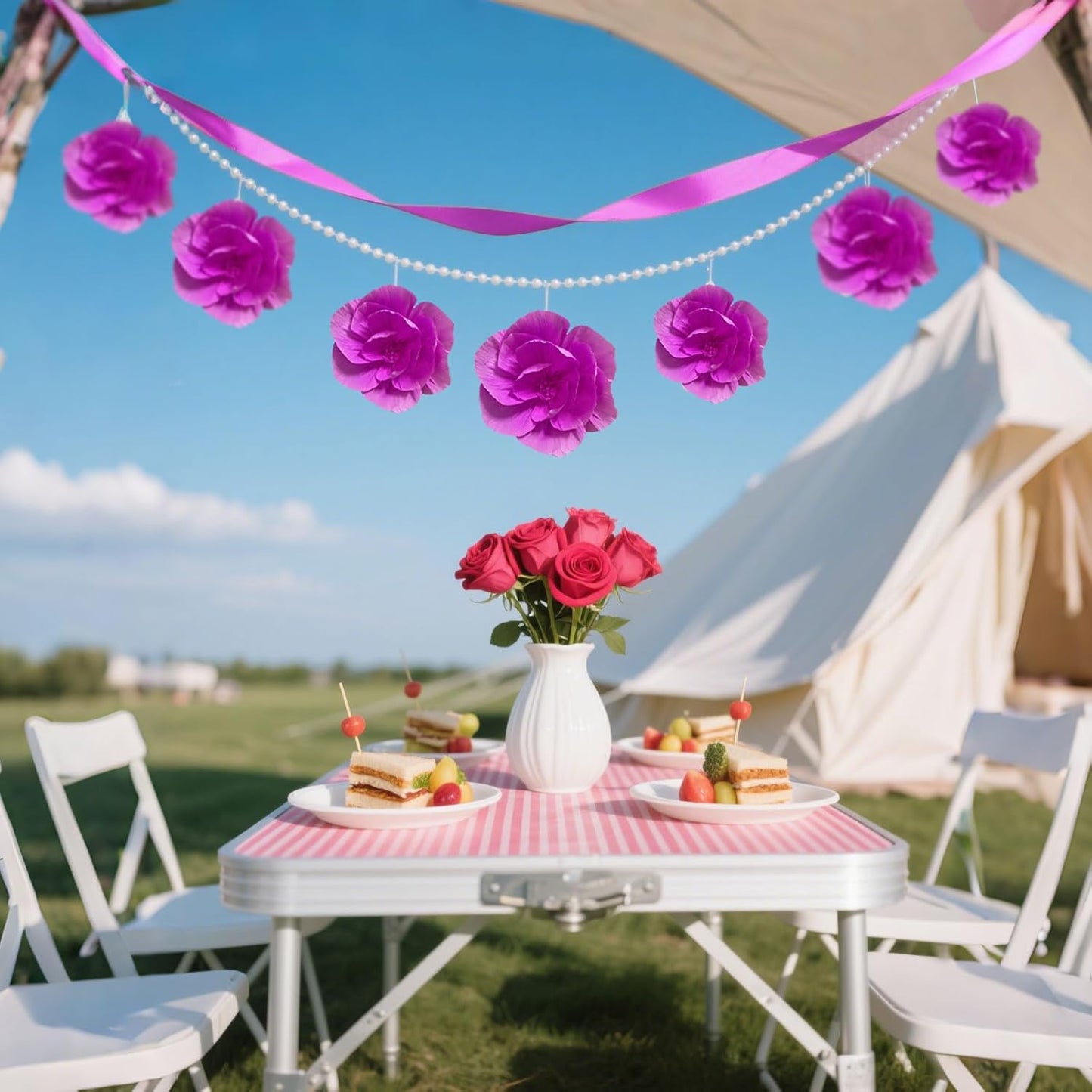 BRT Bearingshui Crepe Paper Flowers Decoration for Wall Total 9 Pcs, Artificial Flowers Backdrop for Wedding Decor Baby Bridal Shower Birthday Party, Rose Red 3D Wall Flowers Decor