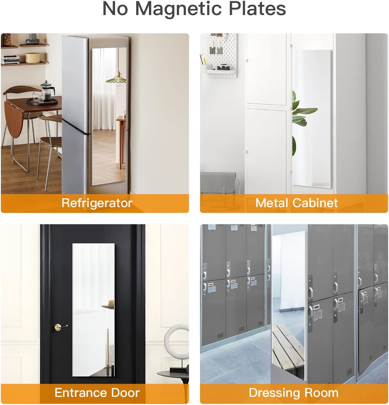 55"x16" Magnetic Mirror Lightweight Full-Length Mirror | Strong Adhesion, Easy Installation | Suitable for Refrigerators, Glass Walls, Wooden Doors, and More | 8.2kg Ultra-Strong Support | Silver