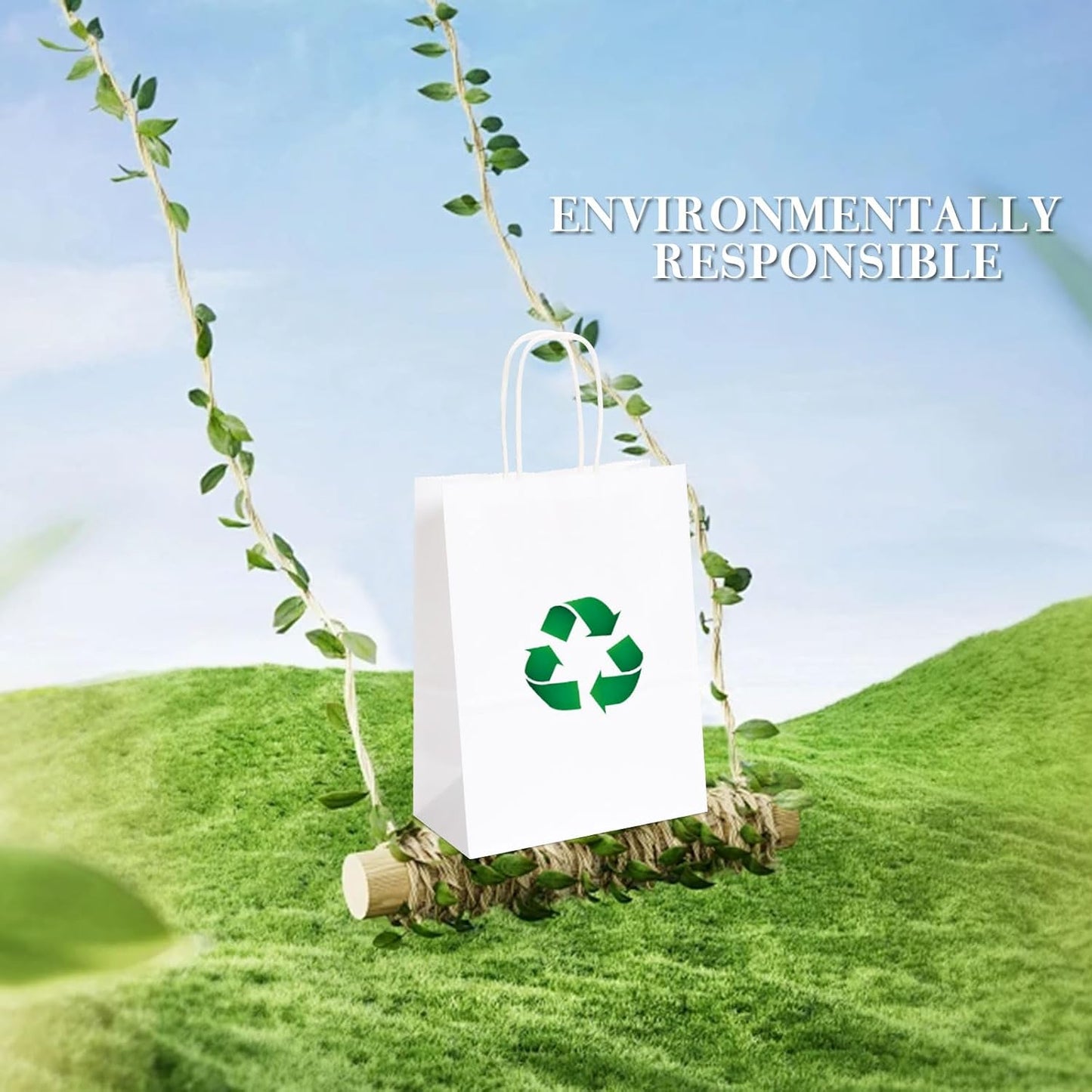 Joybe 100 Pack 6x3.25x8 Inch Small White Paper Bags with Handles Bulk, Kraft Paper Gift Bags for Birthday Party Favors Grocery Retail Shopping Business Goody Merchandise Craft Blank Sacks (100pcs)