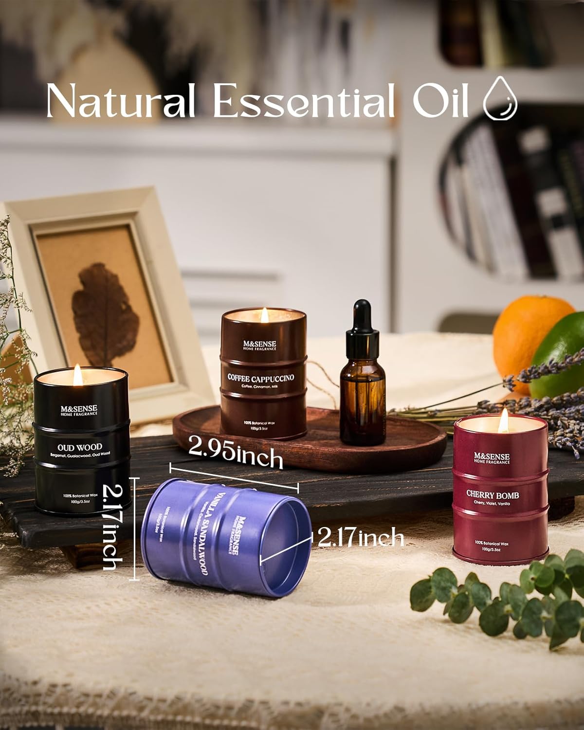 Fall Candles Set | Mini Scented Candles Gift Set | 4 Pack Candles for Home Scented Candle,Cherry Vanilla Oud Sandalwood Coffee Candle,Gift Set for Women and Men,Soy Wax 14 oz 86 Hour