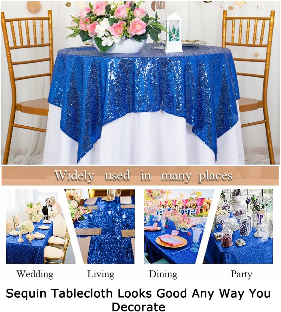 ShinyBeauty Sparkling Royal Blue Sequin Tablecloth 54x54 Inch - Glitter Dining Table Cover for Birthday Wedding Party Decor, Elegant Luxury Table Linen Overlay