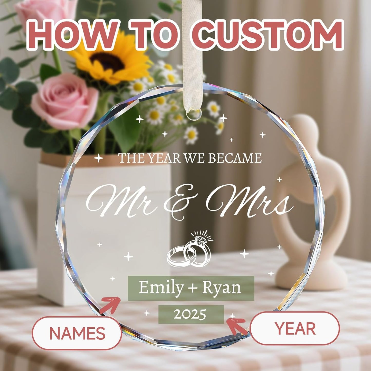 Personalized Wedding Gifts - Mr and Mrs Ornament 2025 - Bridal Shower Gifts for Bride, Newlywed, Couple, Just Married, Her - First Christmas Married Ornament 2025