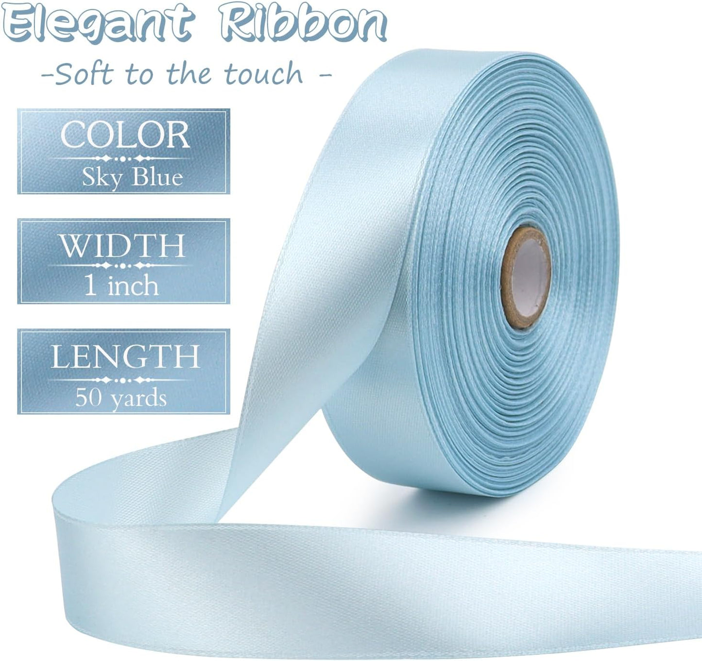 Sky blue Solid Satin Ribbon 1 Inch 50 Yards Solid Polyester Fabric Ribbon for Gift Wrapping Wedding Christmas Baby Shower Birthday Party Decoration Handmade Immortal Flower Craft
