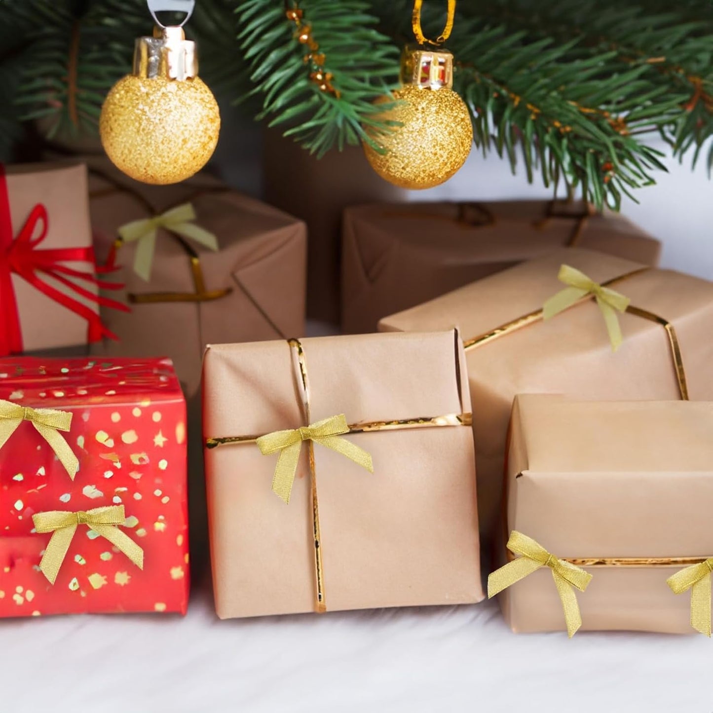 Bright Creations Gold Twist Tie Bows - 100 Pack, 2.5 x 3 in - Pretied Gold Bows & Ribbon for Treat Bags & Twist Ties for Crafts