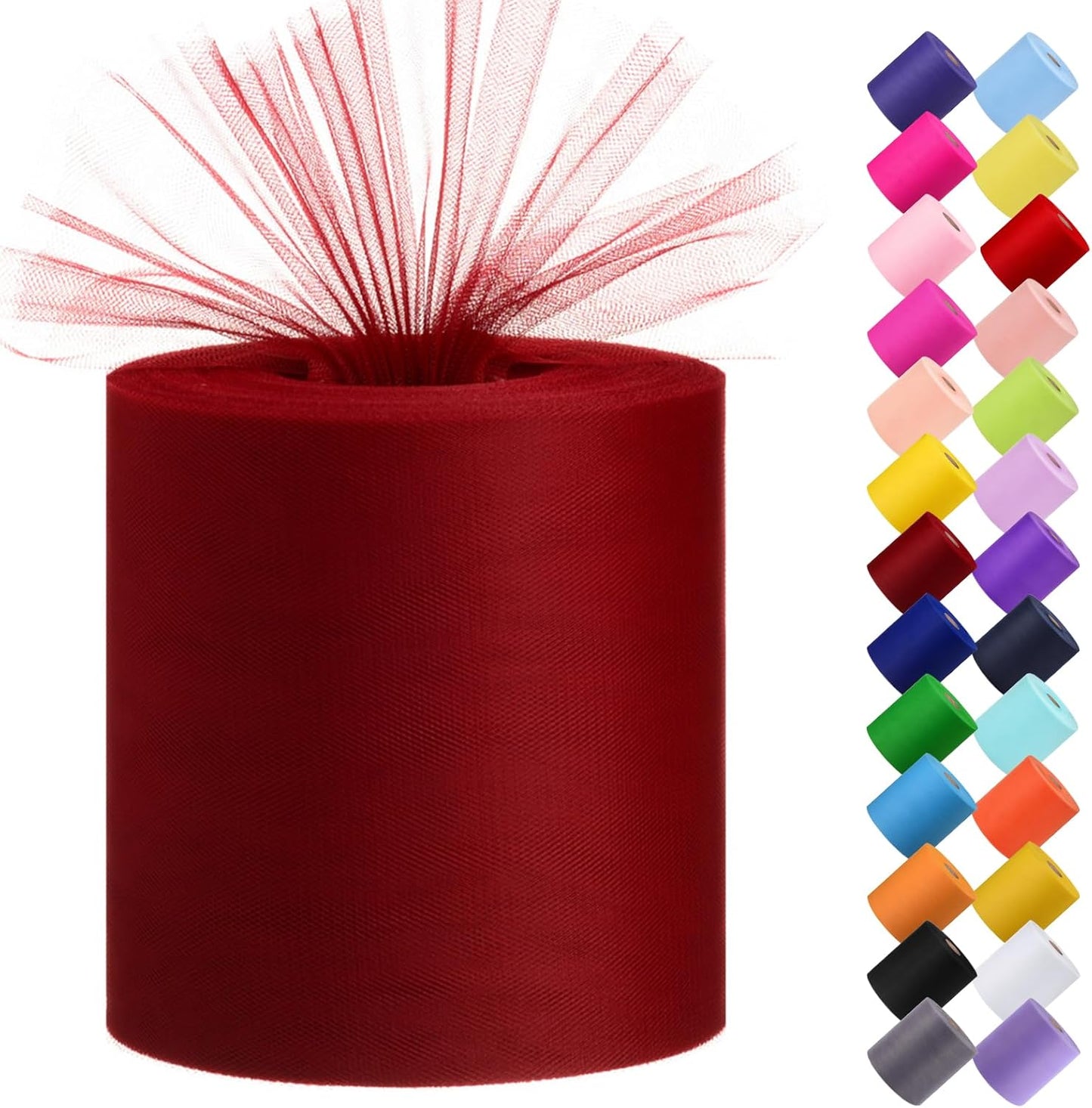 Tulle Fabric Roll, 6” by 200 Yards (600FT) Tulle Organza Fabric Spool for DIY Tutu Skirt Baby Shower Decor Wedding Backdrop Crafts Birthday Party Supplies (Burgundy)
