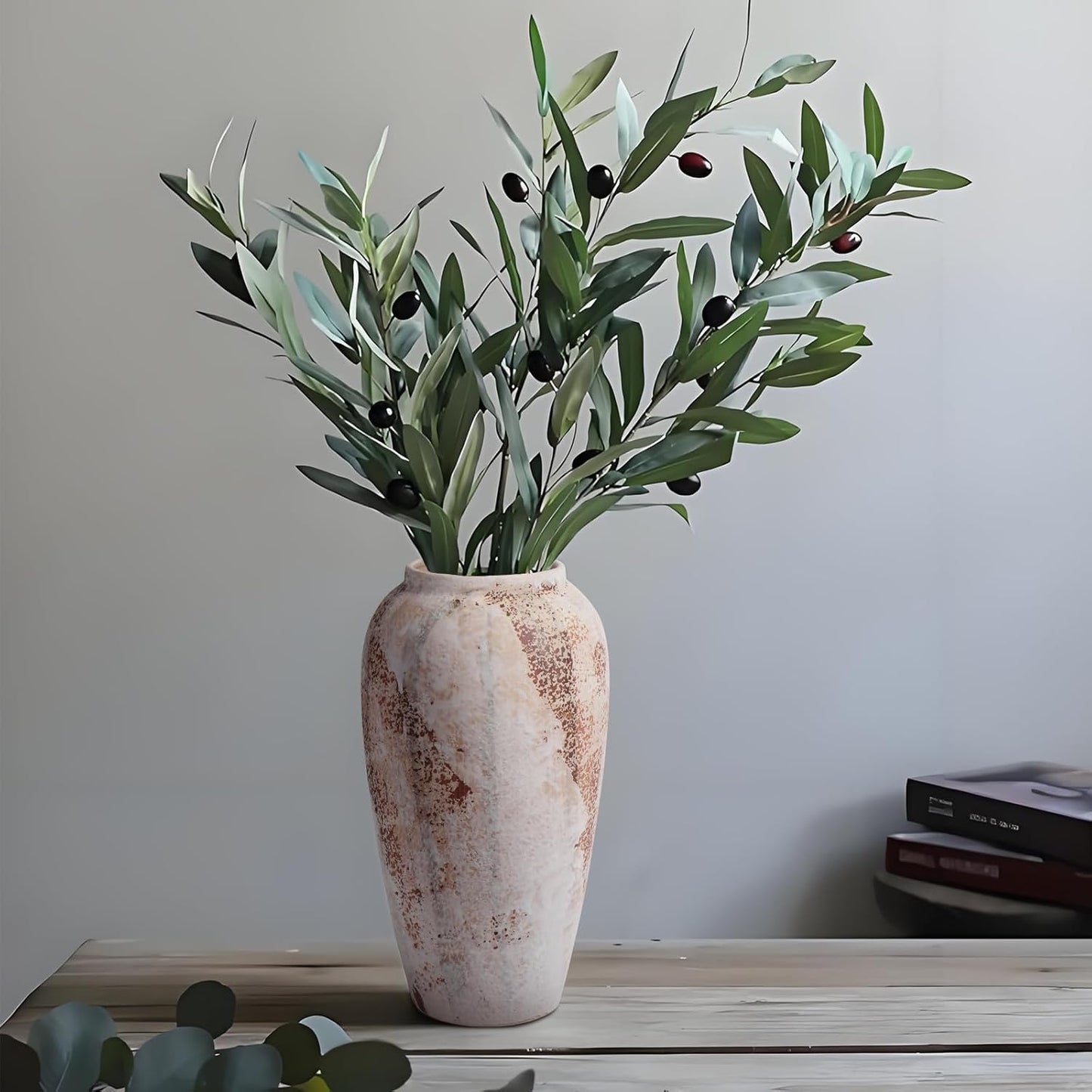 Large Rustic Vase for Flowers,13.8'' White Farmhouse Ceramic Vases for Home Decor, Minimalist Decorative Tall Vase for Living Room, Entryway, Shelf, Premium Pottery Clay Table Centerpiece Decor