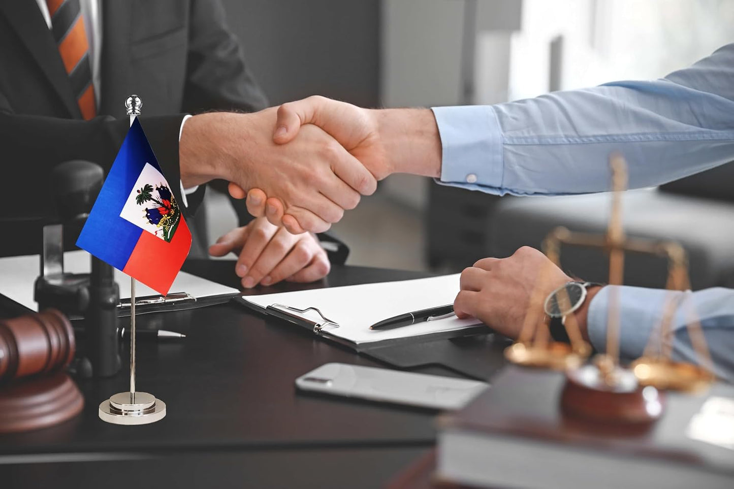 Haiti Haitian Deluxe Desk Flag Set Small Mini Miniature Haiti Haitian Table Desktop Flags,Festival Events Celebration,Office Decoration-2 Pack