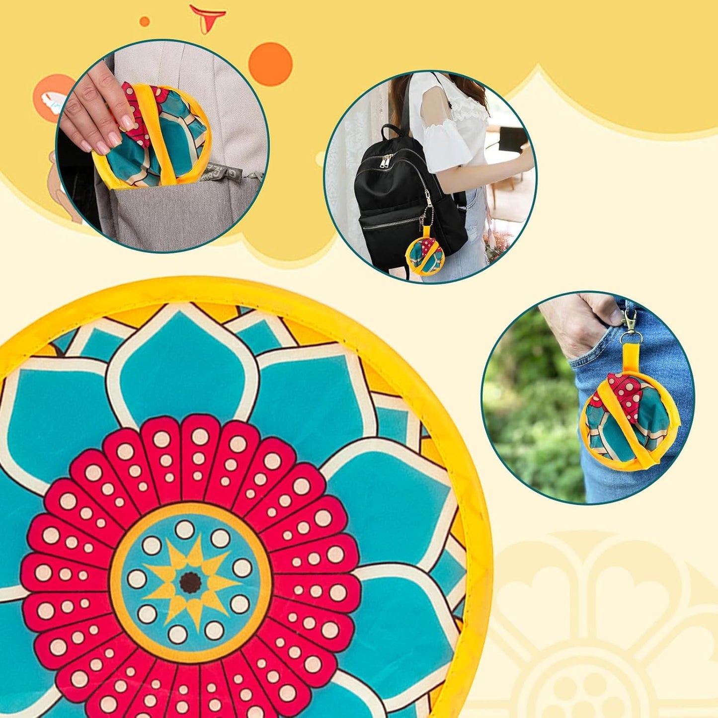 4pcs Mandala Round Foldable Hand Fan Japanese Foldable Fan Style Handheld Compact Cooling Fans,Round Folding Fan for Outdoor Games,Xmas Decoration,Festival,Party Favors,Travel,Events