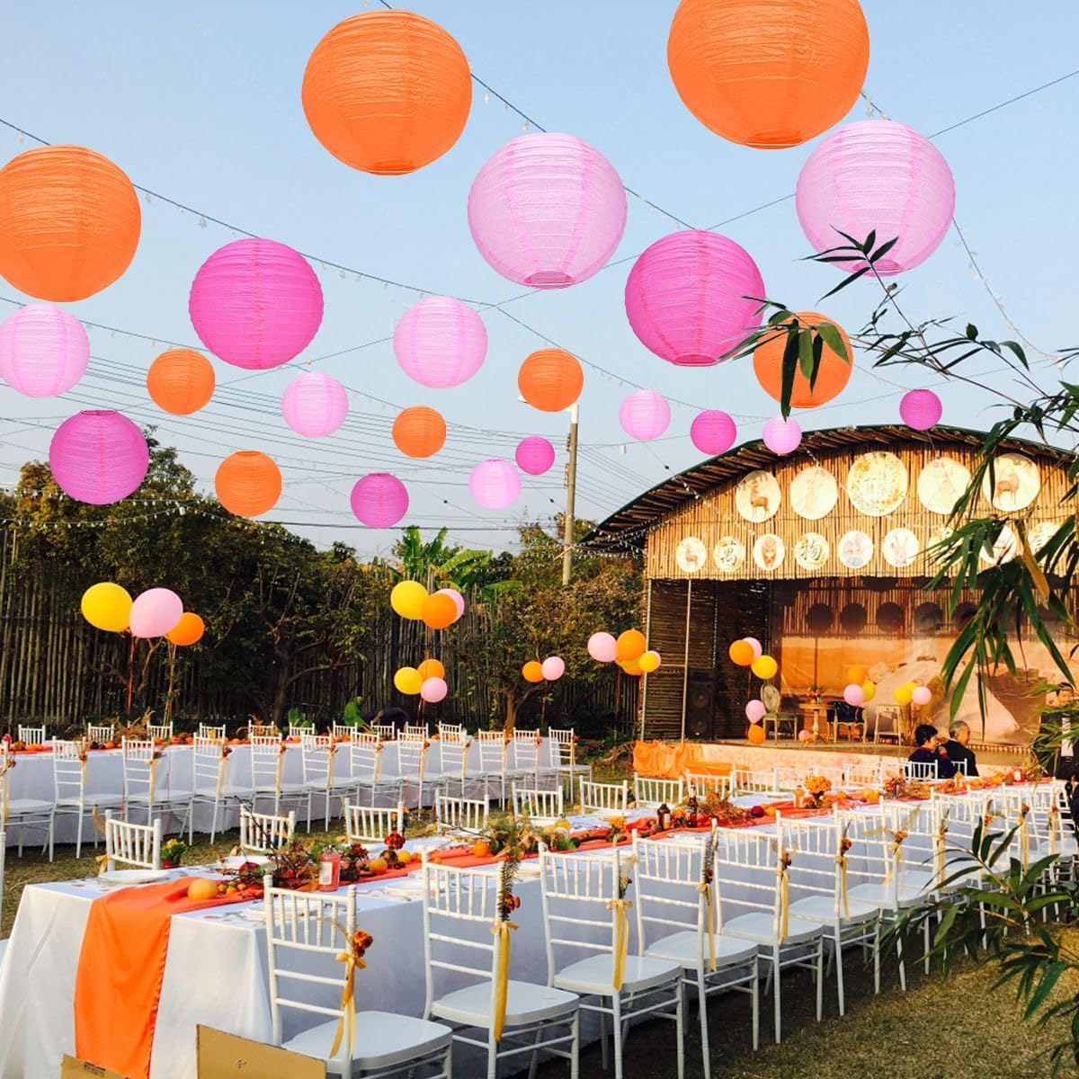 12Pcs Round Paper Lanterns Assorted Sizes (6" 8" 10" 12") for Home Decor, Restaurant, Church, Wedding, Birthday Party Decorations, Hanging Chinese Japanese Paper Lantern Lamps (3 Colors)