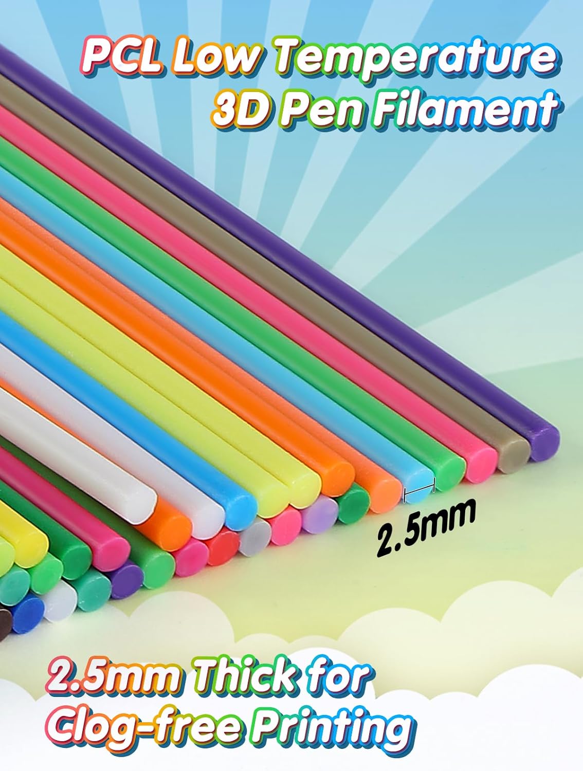 Biubee 32 Colors 3D Pen Filament Refills Compatible with 3Doodler Start+ Only - Safe & Low Temperature PCL, 2.5mm 3D Printer Doodler Pen Refill Packs for Kids Birthday Christmas Gift, 160pcs