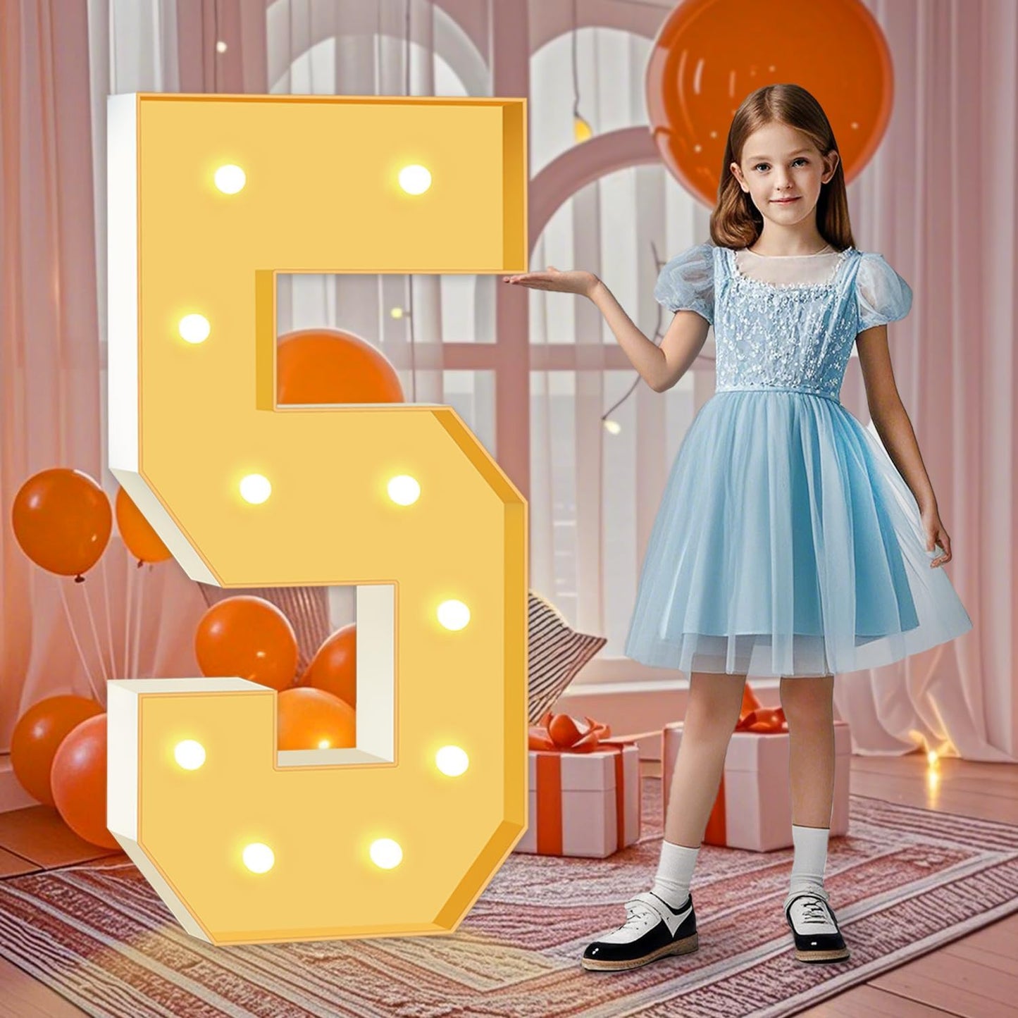 4FT Marquee Light Up Numbers 5, Mosaic Numbers with Light Bulbs for 5th 15th 50th Birthday Decorations, Big Marquee Sign for 2025 Graduation Decorations Wedding Engagement Party Decor Festival Party
