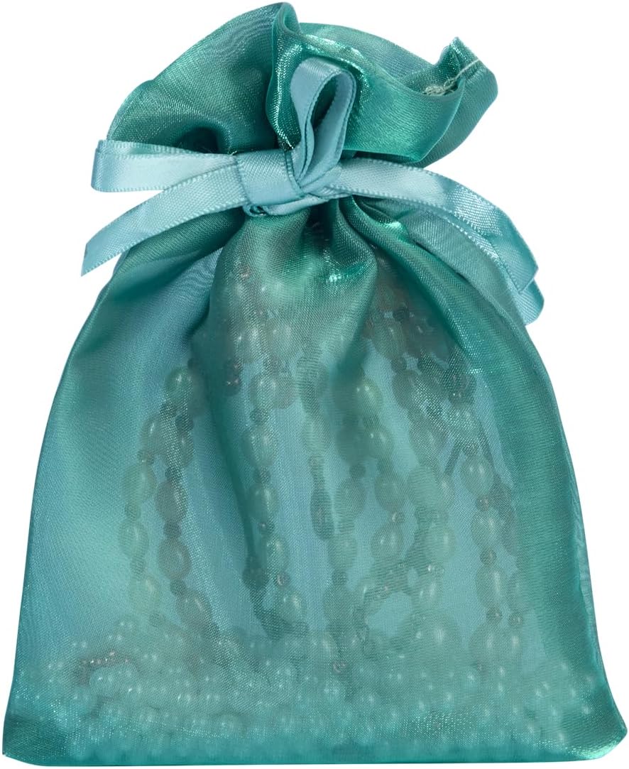 QIANF 20 Pcs Dark Green Small Organza Bags 3X4 inch for Wedding Favors with Drawstring, Mini Mesh Gift Bags Jewelry Pouch for Candy Bridal Shower Party Favor Baby Shower Christmas