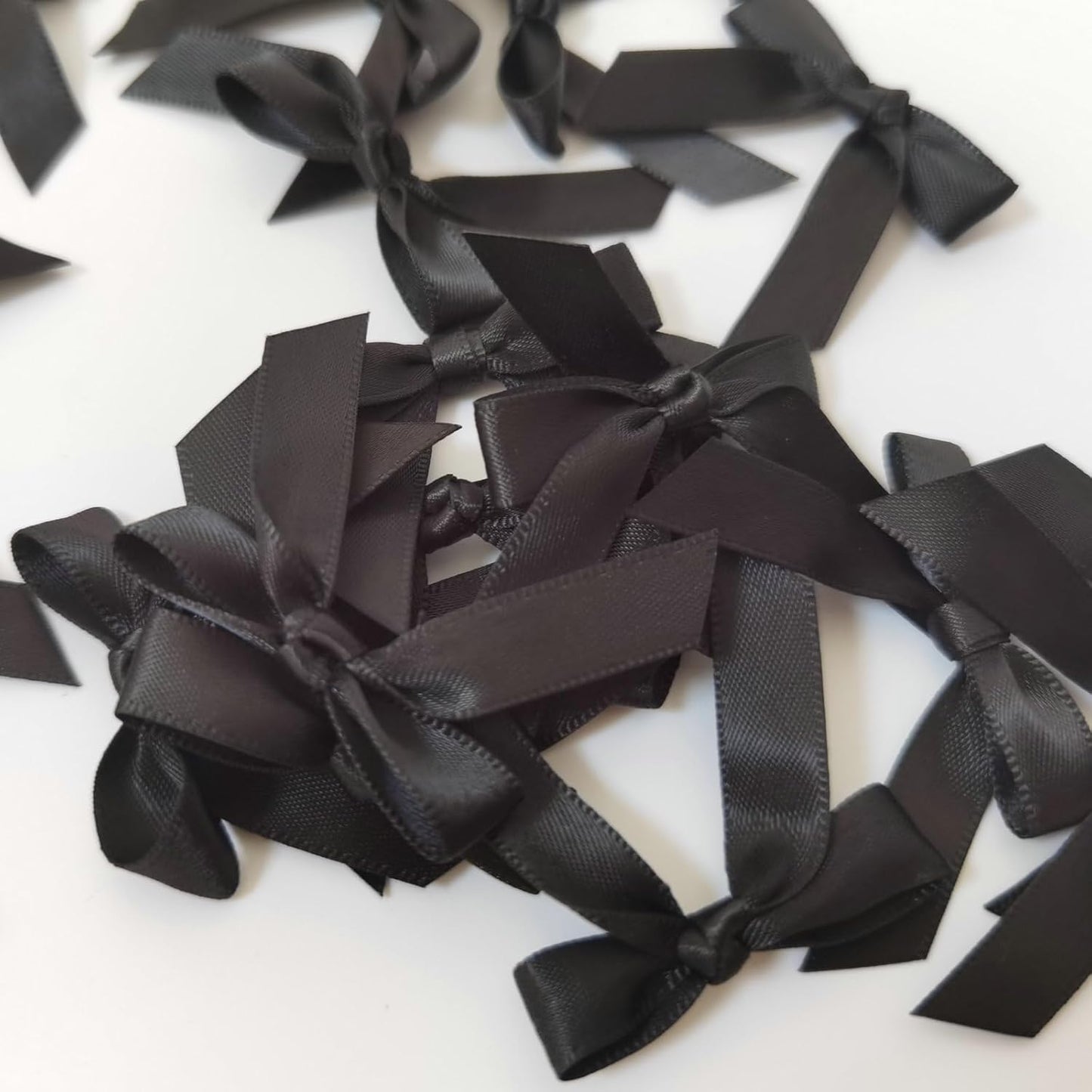 50pcs 1-1/2" Mini Black Satin Ribbon Bows Without Twist Ties for Crafts Gift Wrapping Packing Christmas Decoration (Black)