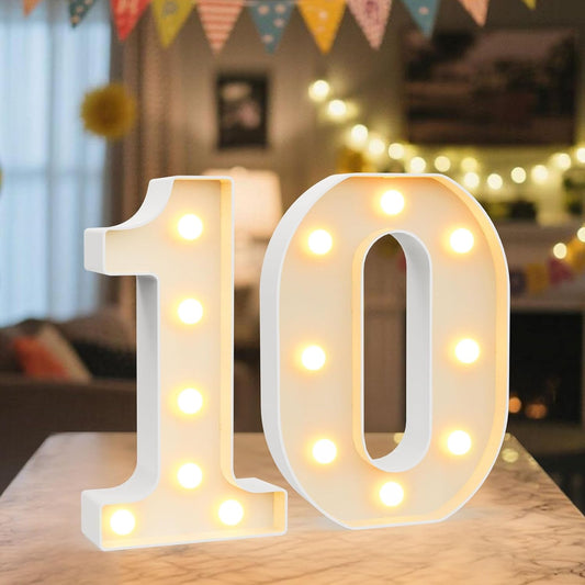 LED Marquee Light Up Numbers Sign - Lighted Birthday Numbers Sign for 10th Birthday Party Decoration, Bar Wall, Home, Table Room, Wedding and Christmas Decorations, Number 10