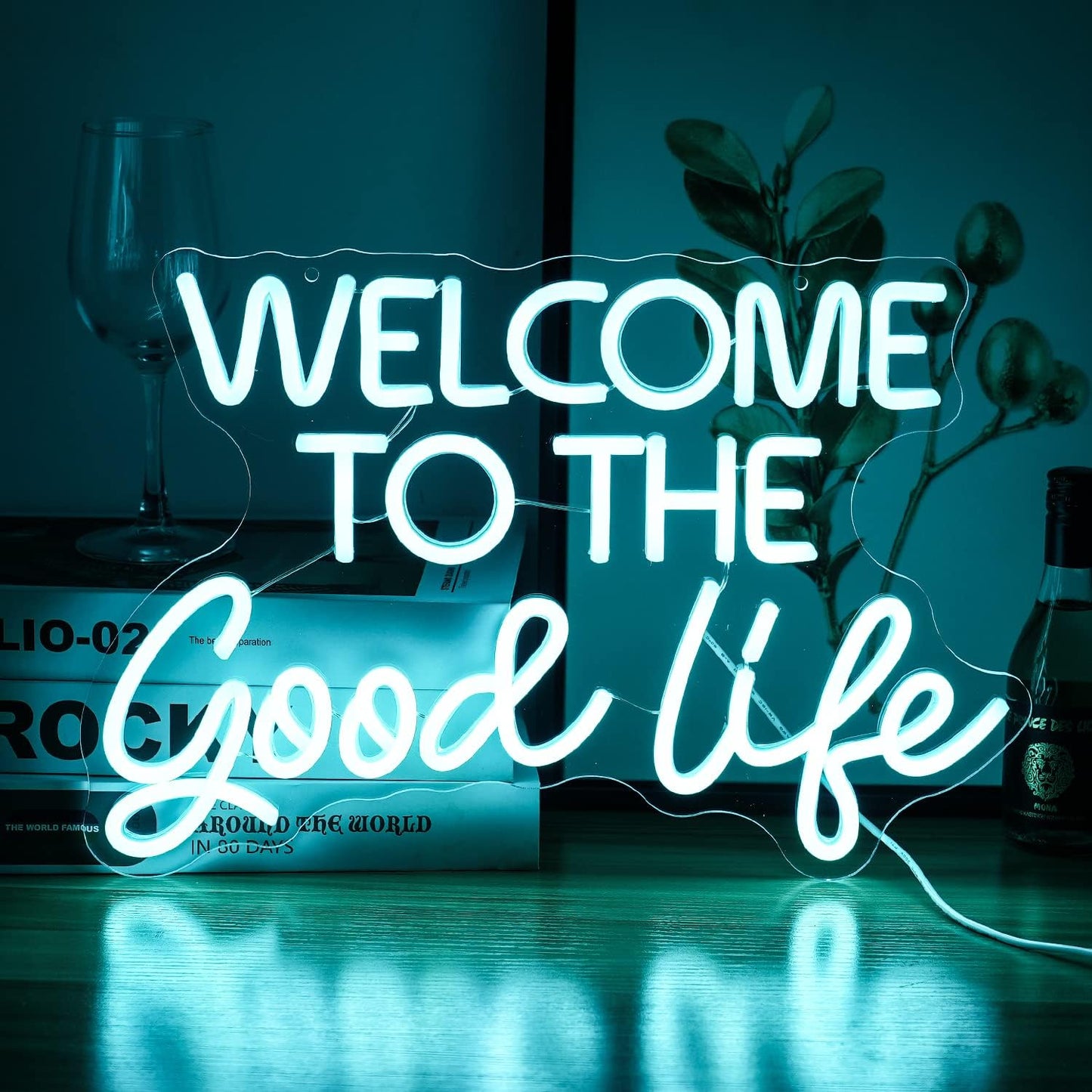 Welcome To The Good Life Neon Sign Letter LED Neon Lights Dimmable USB Powered 16.5’’X11’’Cool Wall Decorative Light Bedroom Kids Room Birthday Party Bar Decoration Gifts for Friend（Ice blue）