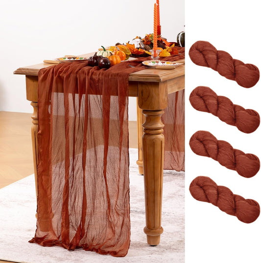 Terracotta Cheesecloth Table Runner 4 Pack Fall Burnt Orange Cheese Cloth Table Runners 120 Inches Rust Thanksgiving Fall Table Decorations for Friendsgiving Wedding Bridal Baby Shower Party