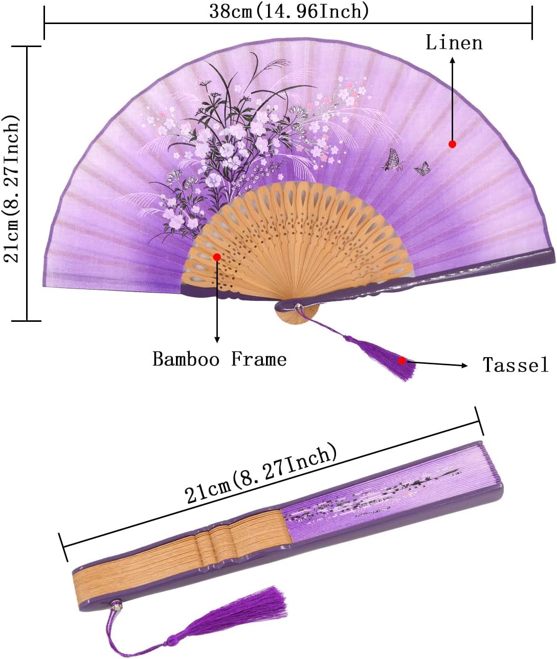 Amajiji Small Folding Hand Fan for Women, Chinese Japanese Vintage Style Bamboo Silk Fans for Party Wedding Dancing Decoration Gift Performance (AM-33)