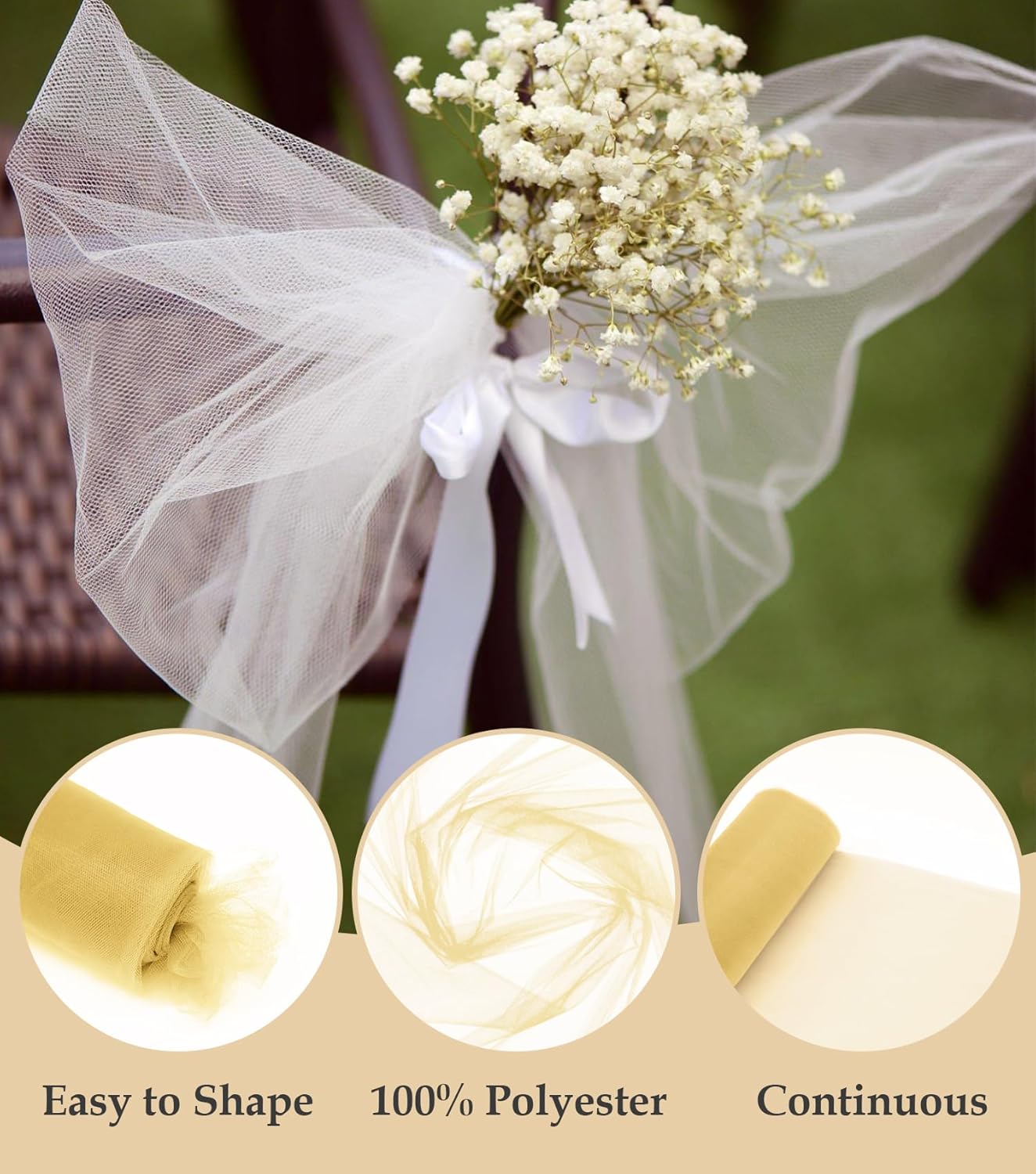 Tulle Fabric Roll, 54" x 10 Yards (30FT) Tulle for Wedding Decorations Tutu Party Backdrop Baby Shower Table Skirts Christmas Gift Wrapping (Antique Gold)