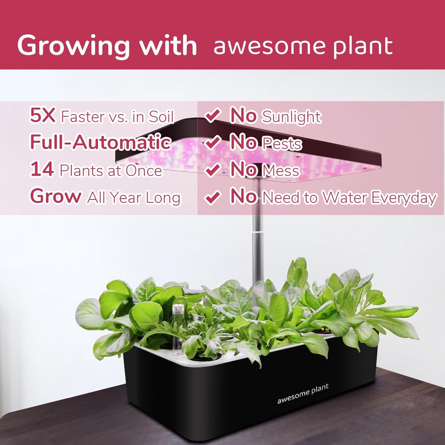 14Pro Hydroponics Growing System Kit (14 Pods), Large Indoor Herb Garden Kit with 5L Watertank, LED Grow Light, Perfect Hydroponic Gardening Gifts, Adjustable Height Up to 18.7", Black