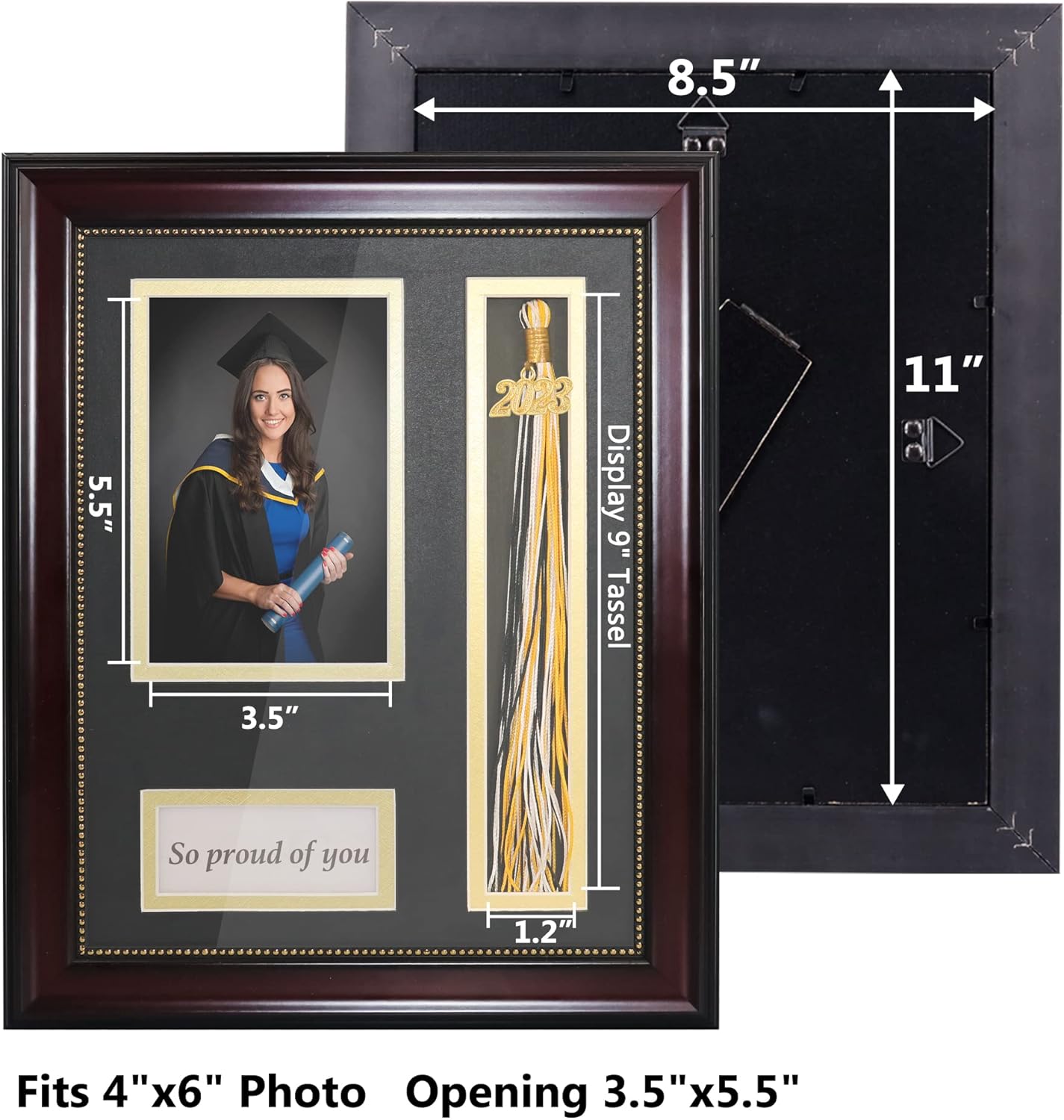 GraduationMall Graduation Photo Shadow Box Frame with Tassel Holder for 4x6 Pictures,Real Glass,Black over Gold Double Mat,Wall & Tabletop Design