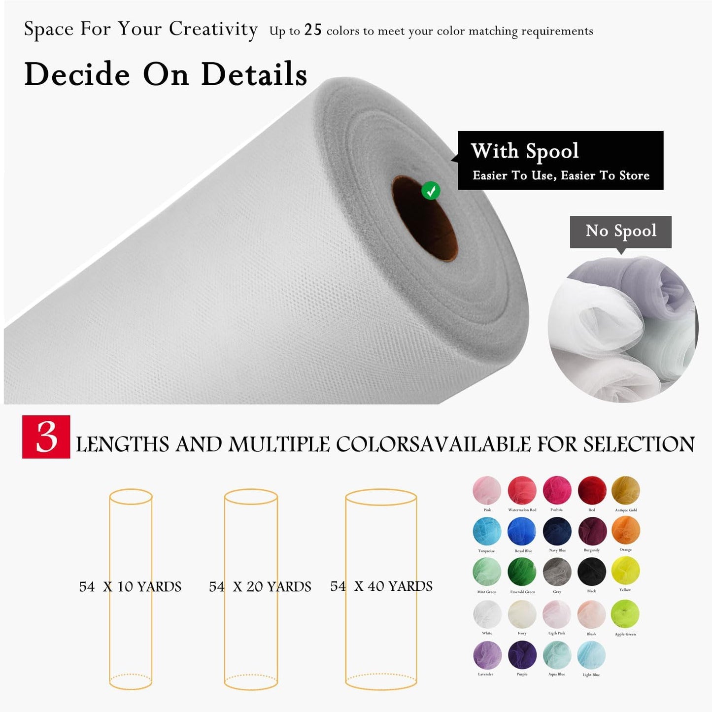 White Tulle Fabric Rolls 54 Inch by 10 Yards Fabric Tulle Bolt for Wedding Christmas Decorations Gift Wrapping Garden Netting DIY Tutu Baby Shower Table Skirt Birthday Party Craft Supplies