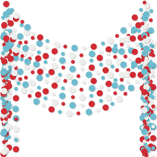 Outus 10 Pieces Colorful Dots Paper Garland Round Glitter Garland Hanging Confetti Streamers Backdrop for Candy Birthday Classroom Halloween Trunk or Treat Car Decoration (Light Blue,White,Red)