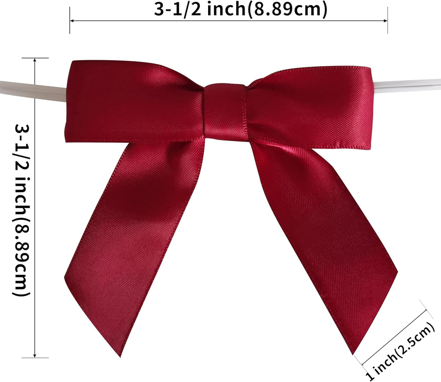 3-1/2" Burgundy Satin Ribbon Bows with Twist Ties Giant Bows for Christmas Holiday Gift Packing&Wrapping (50pcs,Burgundy)