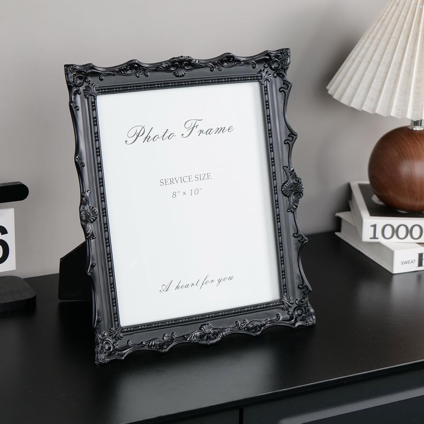 Cuspin 8x10 Black Picture Frame, Handcrafted Resin Frame with Exquisite Carved Details & Glass Front, Vintage Antique Design for Wall Hanging or Tabletop Display, Home Decor