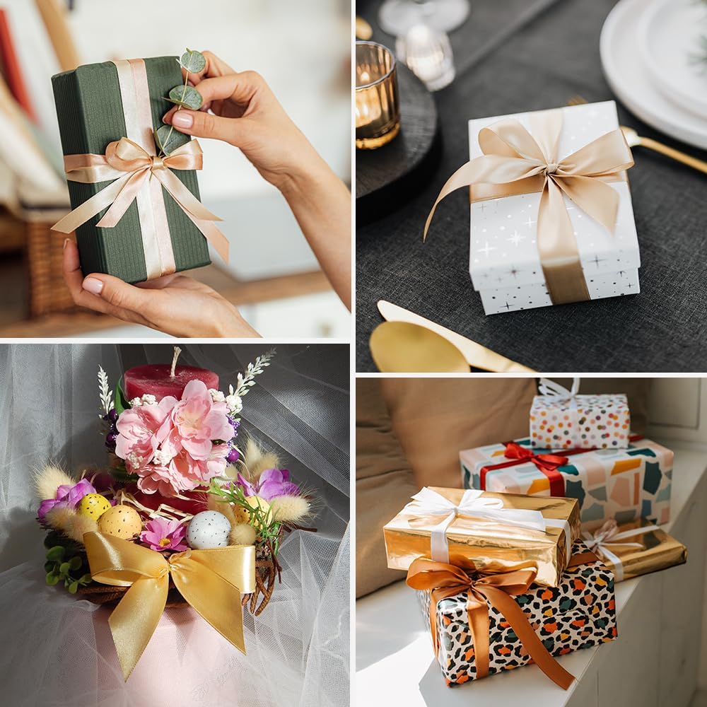 5/8" x 100 Yards Satin Ribbon - Ivory Silk Ribbon with Spool - Ideal for Gift Wrapping, Floral Bouquets, Crafts, Wedding Party Decorations, Christmas and Sewing Projects