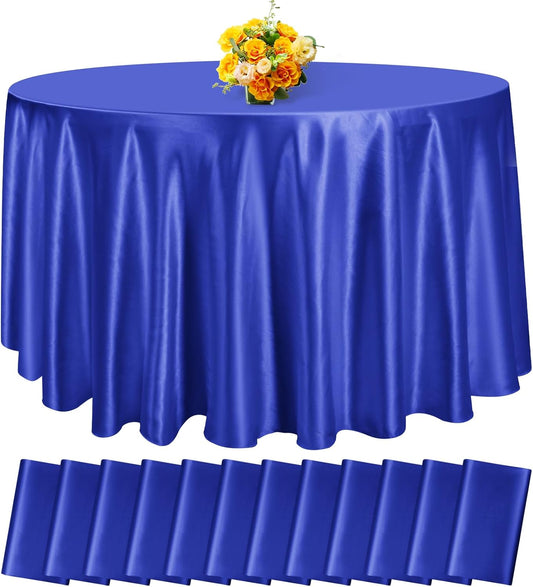 fani 12 Pack 120 Inch Royal Blue Satin Tablecloth - Silky Round Tablecloth Overlay Smooth Fabric Table Cover, Bright Table Decoration for Wedding Party Banquet Events Restaurant Kitchen Dining
