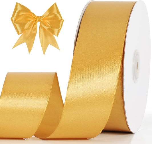 NESCCI 60 Yards Ribbon,1-1/2 Inch Gold Satin Ribbon,Single Face Satin Ribbons,Perfect for Gift Wrapping,Wedding Decoration,Handmade Bows,Wrapping Bouquet and More