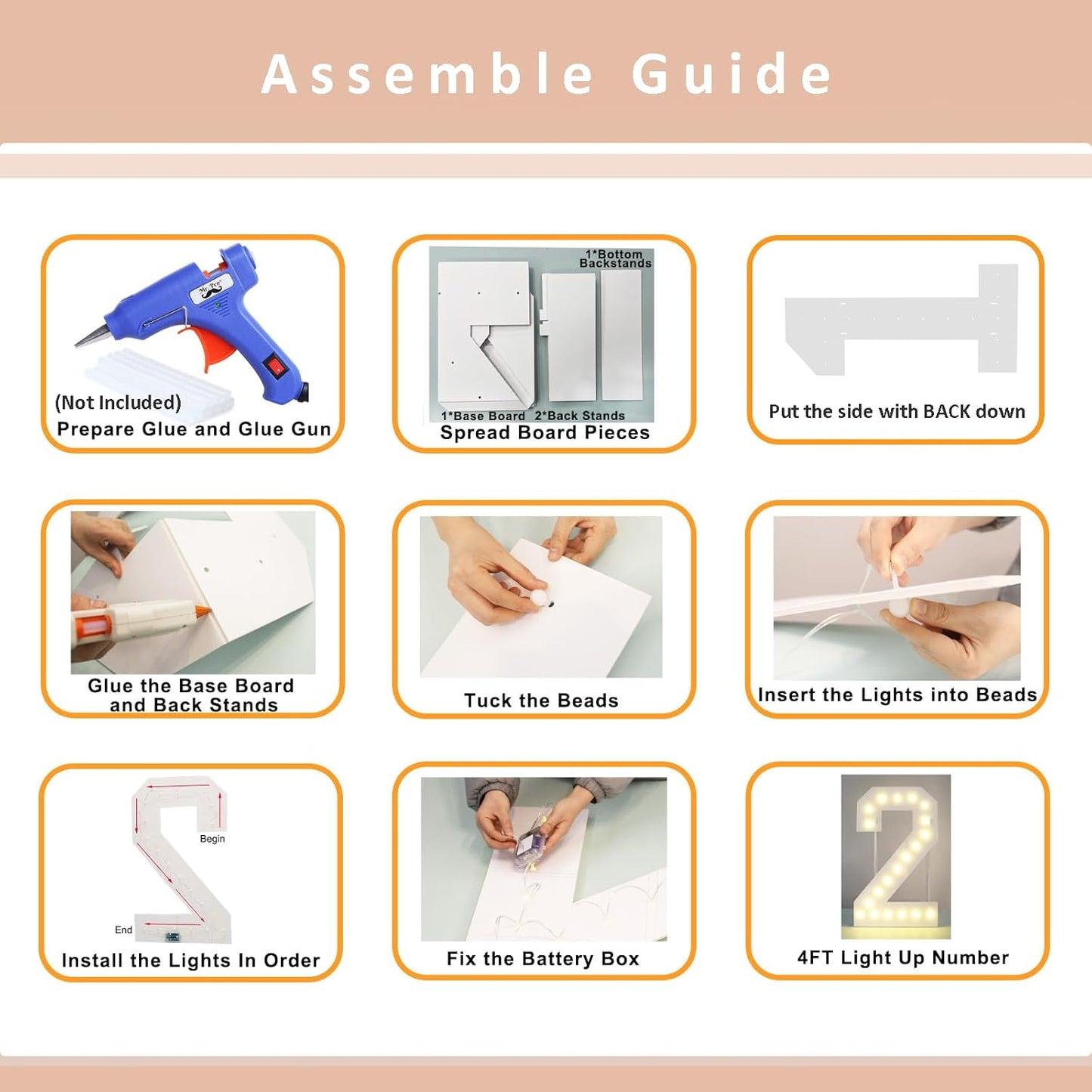 LOBOOM 4FT Light Up Numbers, Marquee Numbers 4 Feet Tall Giant Number 55 Mosaic Big Number Sign for 55th Birthday Party Backdrop Anniversary Decorations, Pre-Cut Large Frame