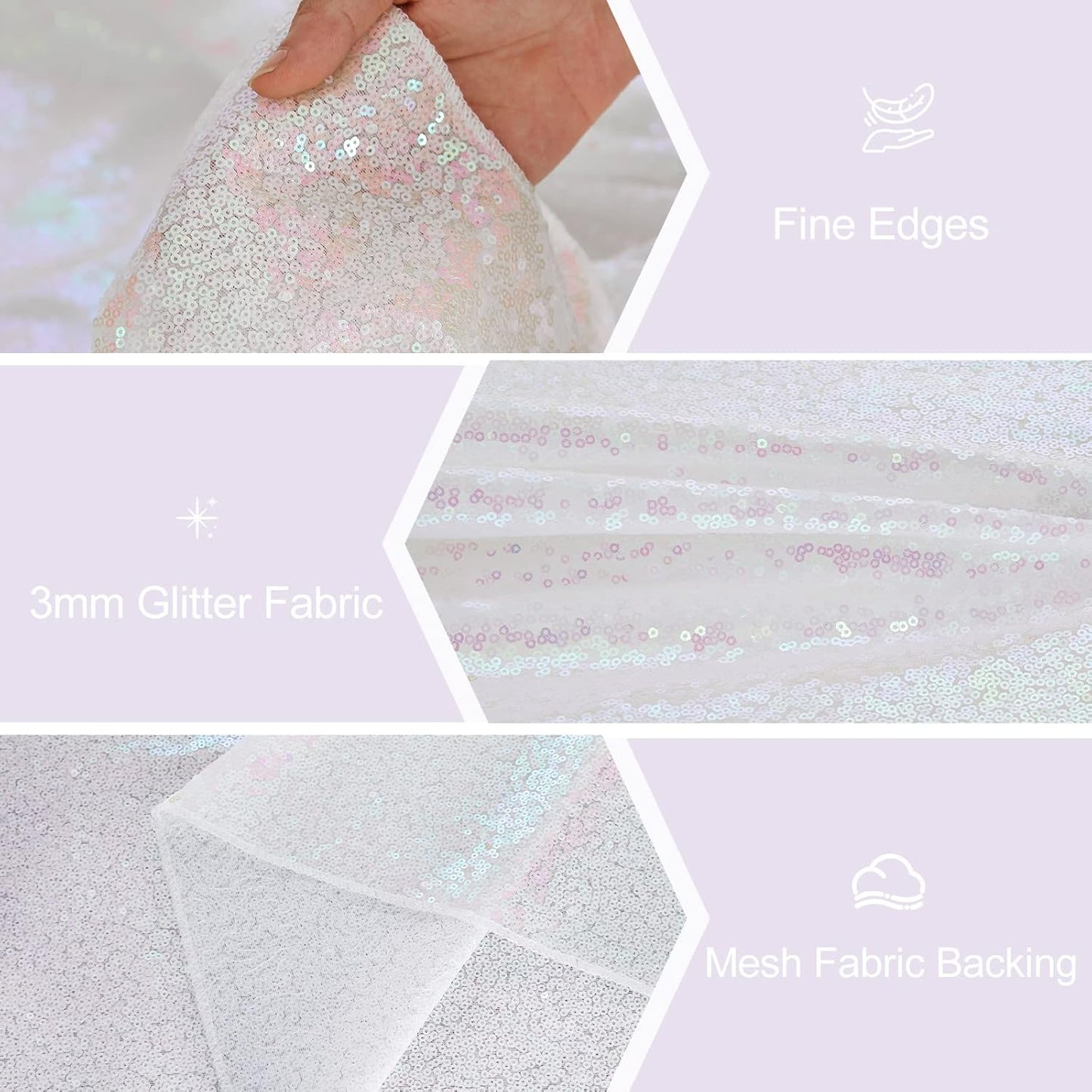 White Iridescent Sequin Table Runners 10 Pieces 12x108 Inches Glitter Table Cover for Wedding Birthday Banquet Party Table Decorations