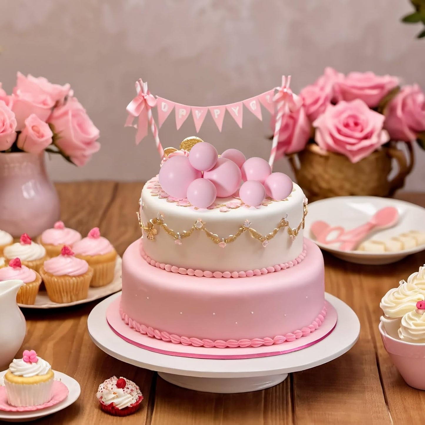 ASTARON 20 Pcs Ball Cake Topper Decorations Mini Balloons Cake Topper Sticks Light Pink Balls Cake Picks Cake Topper Balls Cake Decorations for Wedding Birthday Cake Decorations