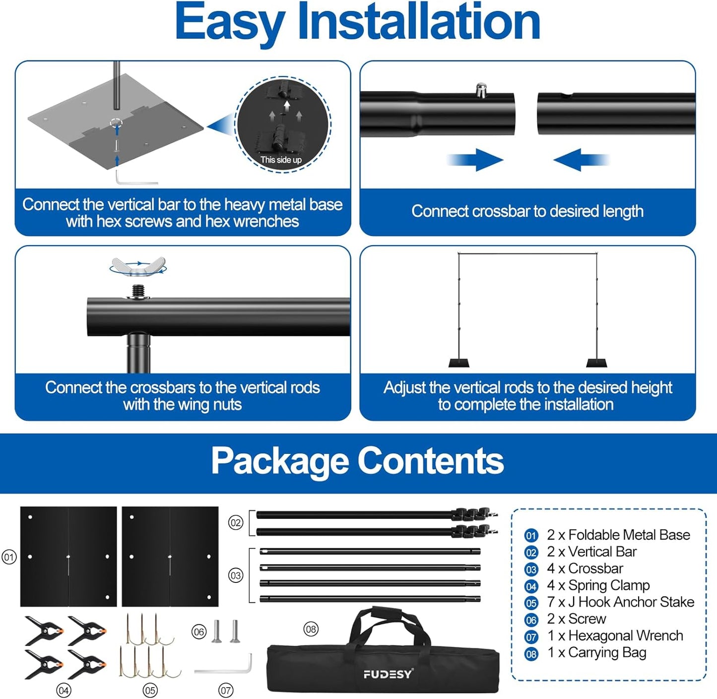 FUDESY Heavy Duty Backdrop Stand, 8.5x10ft Adjustable Photo Background Stand Support System Kit with Steel Base, Pipe and Drape Photography Backdrop Stand Kit for Parties Wedding Birthday