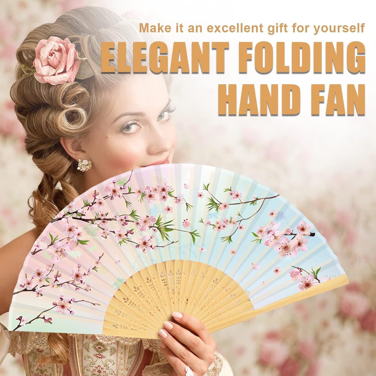 WEARXI Handheld Fan, 4 PCS Hand Fan, Chinese Folding Fan for Women Foldable, Silk Bamboo Hand Held Fan, Paper Hand Fan