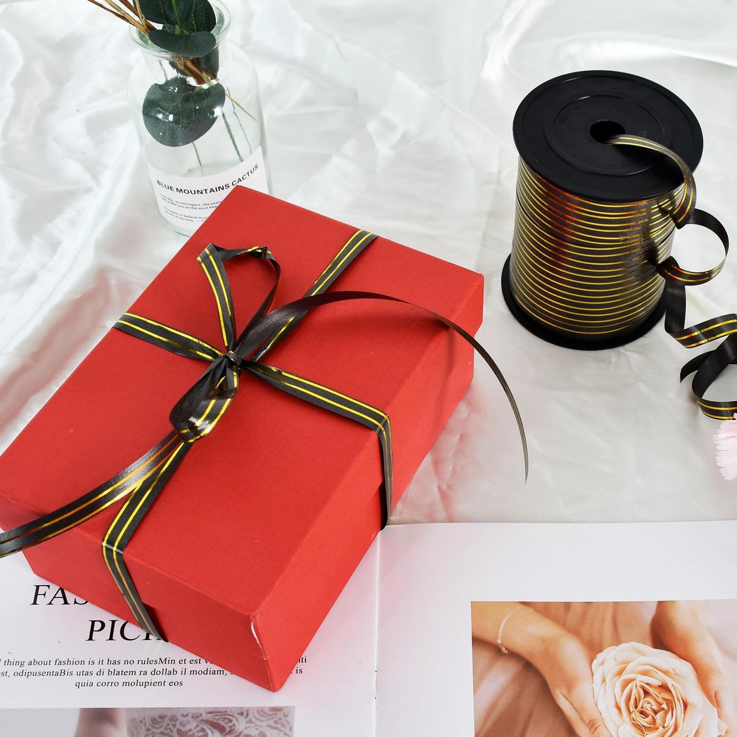 TONIFUL Curling Ribbon-Black Gold Balloon Curling Ribbons-250 Yards Balloon String for DIY Decor,Gift Wrapping,Ribbons and Bows for Christmas New Year Birthday Gifts Halloween Graduation Supplies