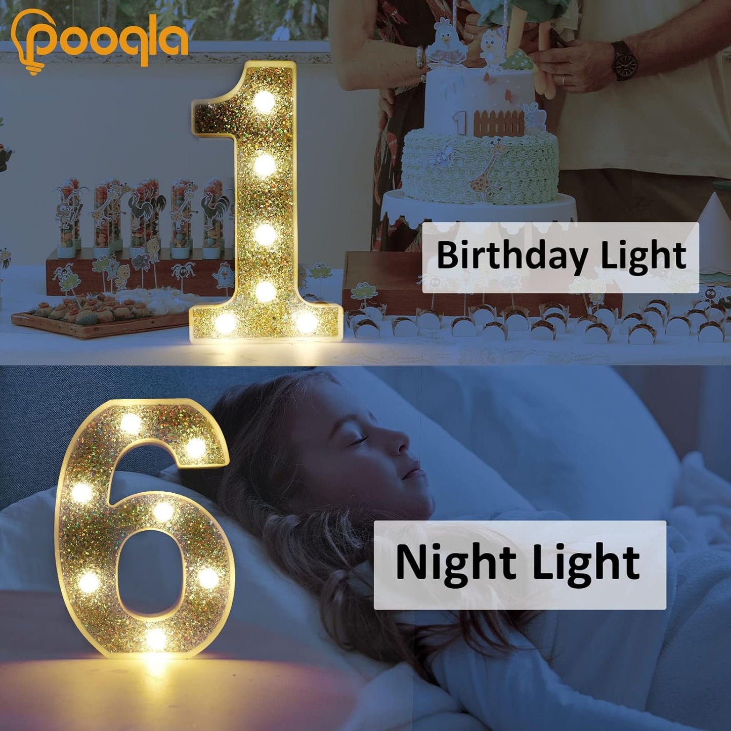 Pooqla Marquee Light up Numbers, Lighted Numbers for Silver Birthday Decorations, Night Light Battery Powered for Silver Party Decorations, Gift for Boys Girls Christmas Wedding Home Room Decoration