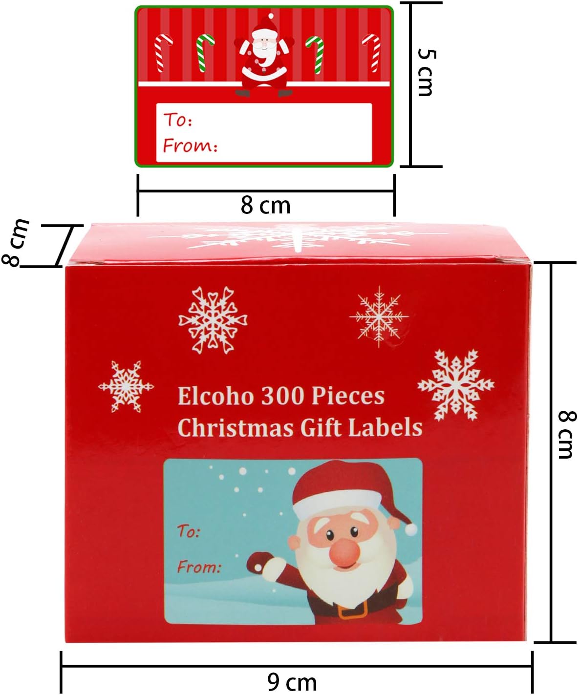 Elcoho 300 Pieces Christmas Self Adhesive Gift Tag Self Stick Stickers Gift Name Tag Christmas Stickers with 6 Different Designs (Color B)