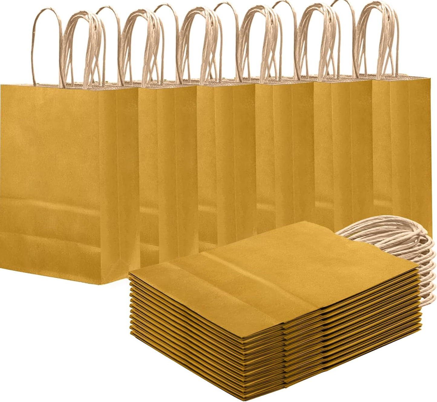 qiqee Mustard Yellow Gift Bag with Handles Bulk 24Pcs Paper Bags -8.3"x6"x3. 15" Party Favor Bags - Solid Color