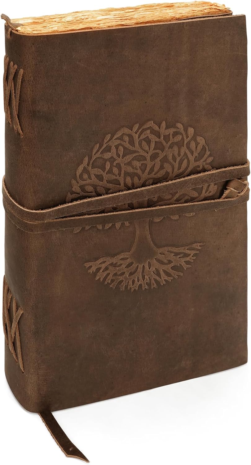 LUXEORIA Tree Of Life Leather Journal for Women and Men, Handcrafted Leather Journal for Writing Womens, Sketchbook, Travel Diary with Unlined Deckle Paper, Distressed Brown 8x13
