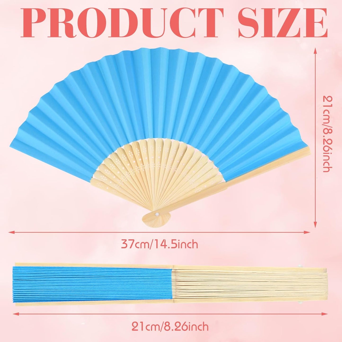 6 Pieces Blue Hand Held Bamboo Folding Fans Foldable Paper Fans Handheld for Women Girls Wedding DIY Decoration Church Home Party Favors Summer