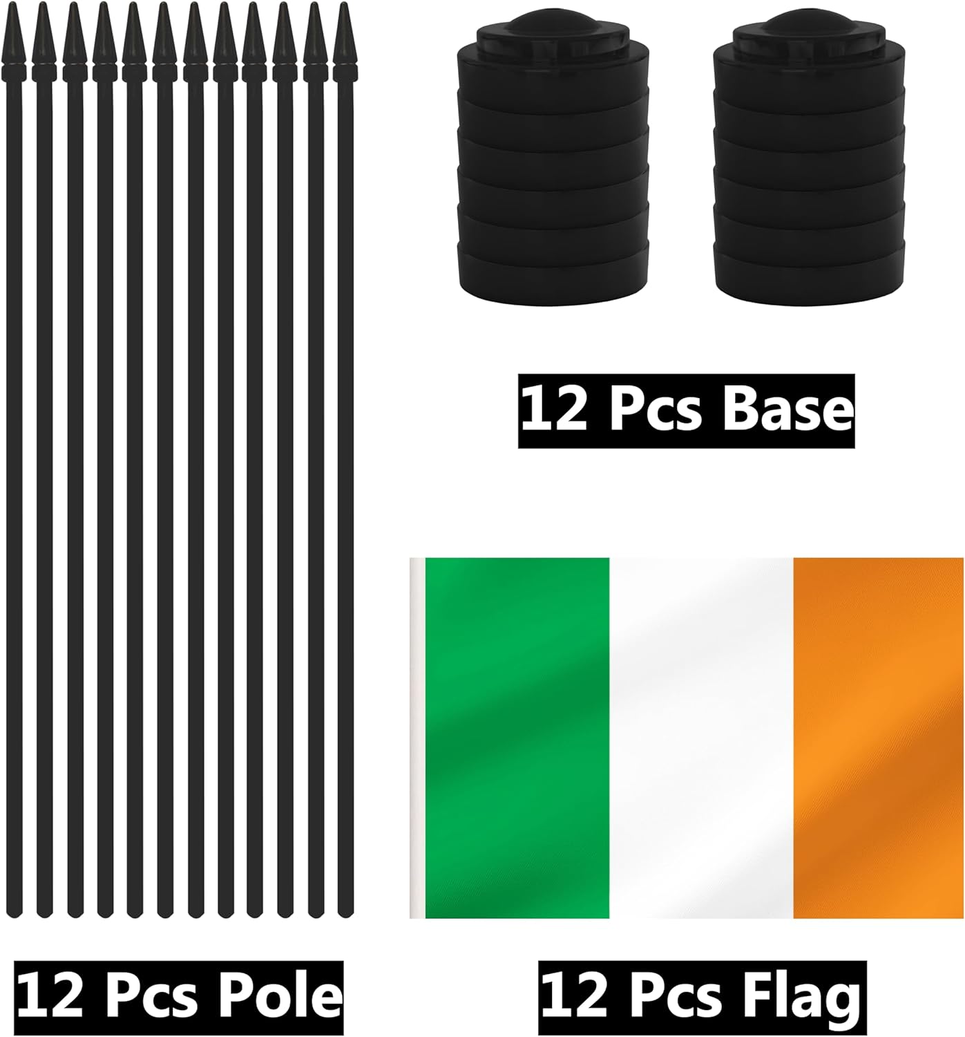 12 Pack Ireland Desk Flags, Irish Desktop Flag, Small Miniature Office Flags with 12" Black Pole and Black Base, Offices, Classroom, Home, Festival Decoration (Ireland)