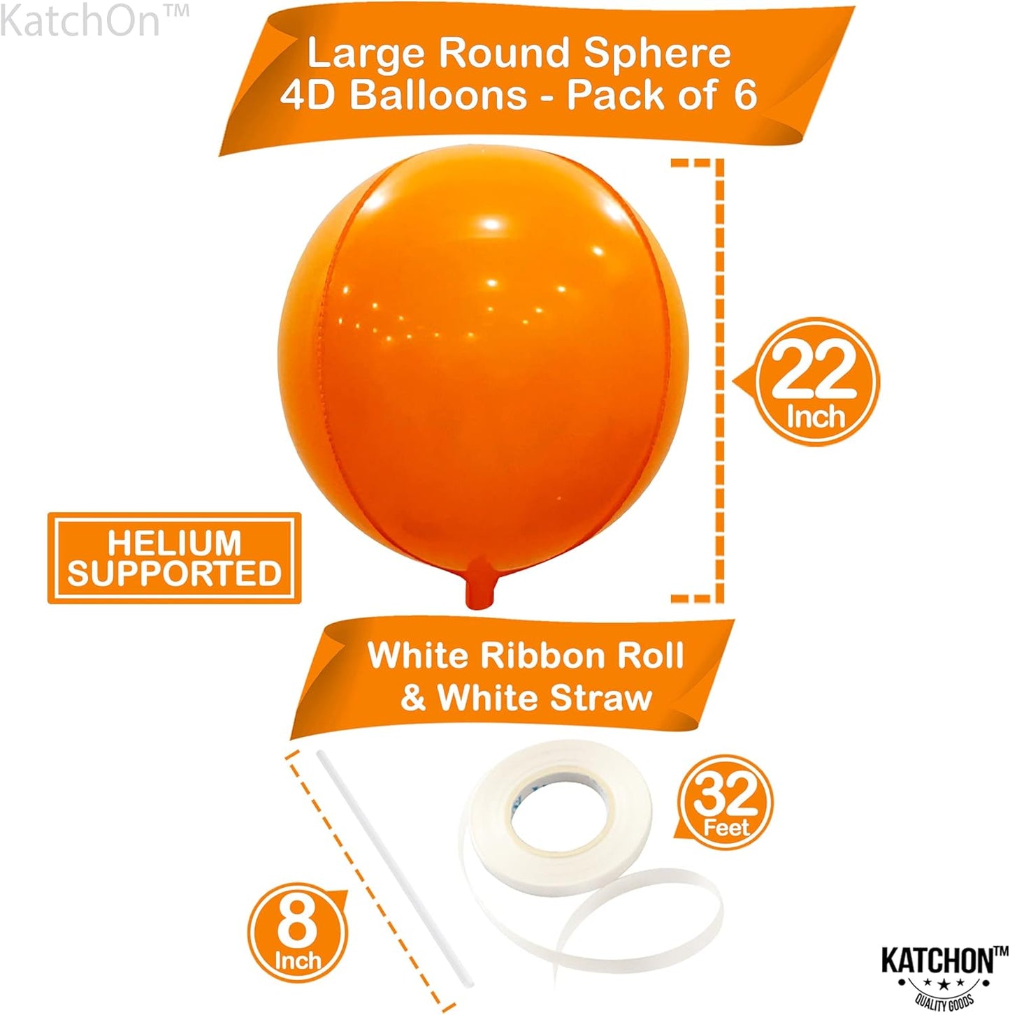 KatchOn, Big 22 Inch Orange Balloons - Pack of 6 | Mylar Balloons for Basketball Party Decorations | Orange Party Decorations | Halloween Decor, Thanksgiving Decor