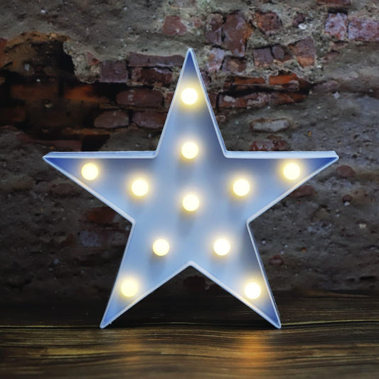 LED Marquee Star Sign Night Light, Battery Operated Star Shaped Desk Table Lamp for Kids, Baby, Child, Girl Gift, Nursery Room, Wall Decor - Blue