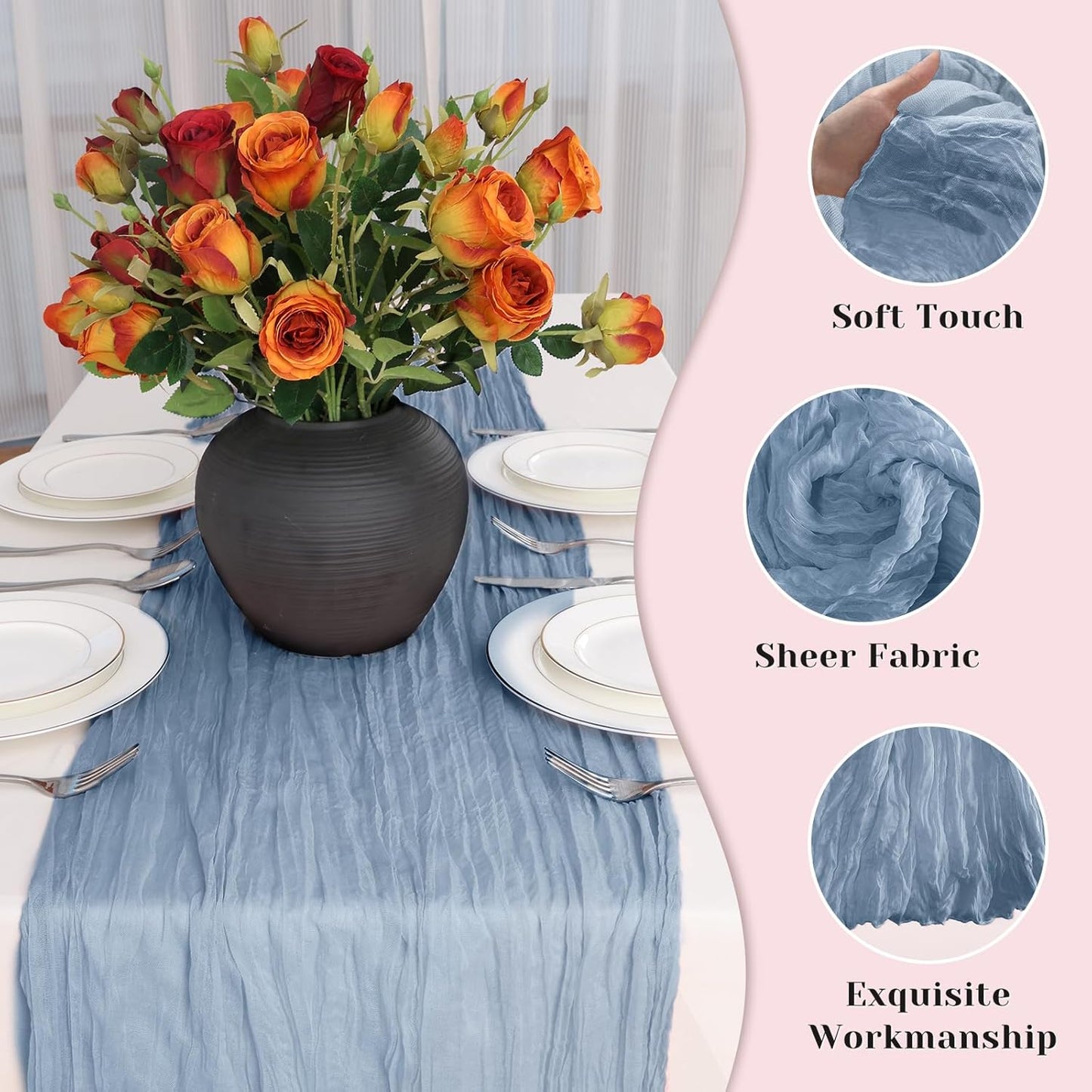 Blue Table Runner, 10Ft 120in Cheesecloth Table Runner, Gauze Rustic Cheese Cloth Table Runners for Wedding, Party, Baby & Bridal Shower, Boho Table Runners for Christmas Thanksgiving Halloween Easter