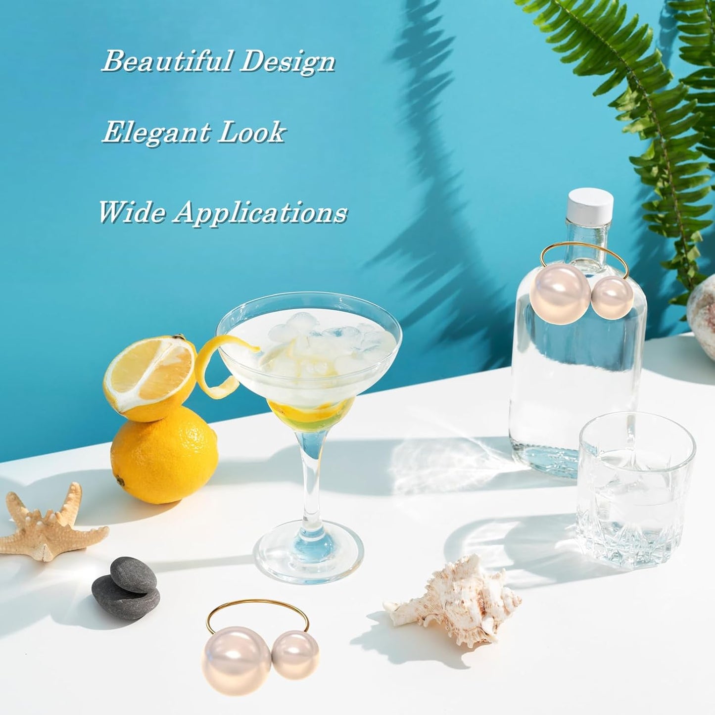 Gold Napkin Rings Set of 4, Pearl Napkin Rings Set Gold Napkin Ring Holders Delicate Serviette Buckle for Wedding Thanksgiving Christmas Family Birthday Party Table Décor(4,Pearl)