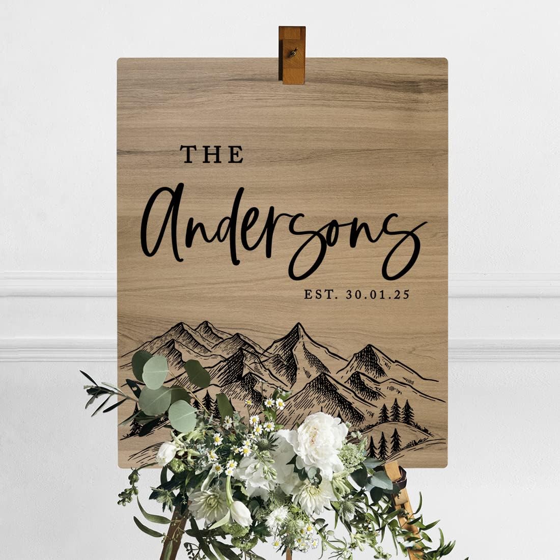 Andaz Press Large Wooden Welcome Sign for Wedding, Rustic Welcome Sign 16" x 20" Custom Last Name Woodland Forest Wedding Signage English Oak MDF Wood Finish Wedding Reception Indoor Outdoor Signs