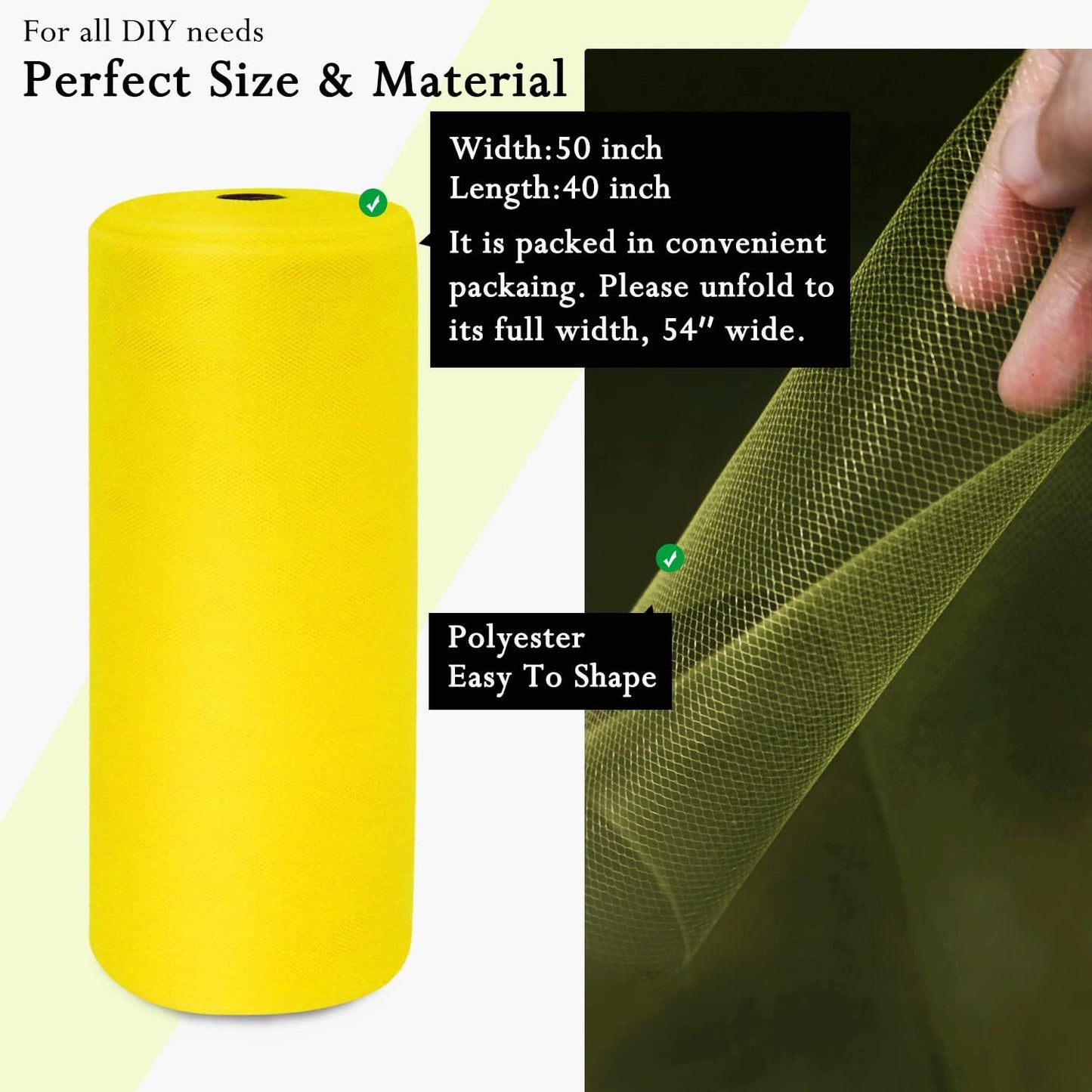 Yellow Tulle Fabric Rolls 54 Inch by 40 Yards Tulle Bolt Spool for Wedding Decorations DIY Tutu Baby Shower Table Skirt Ceiling Decor Birthday Party Craft Supplies